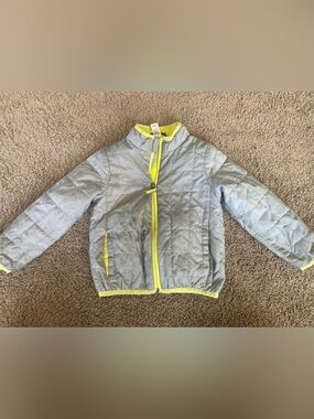 Kids Quilted Light Gray Jacket with Yellow Trim